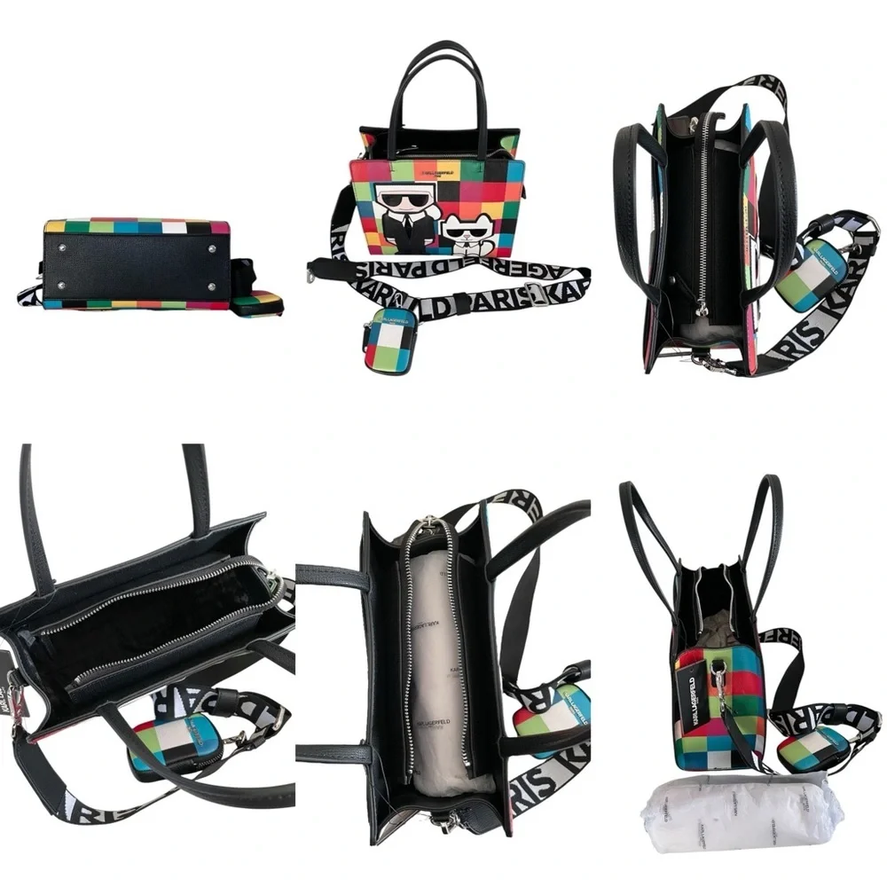 Karl Lagerfeld Paris Maybelle Satchel Multicolor Handle Crossbody Strap Bag (OY) - Picture 4 of 14